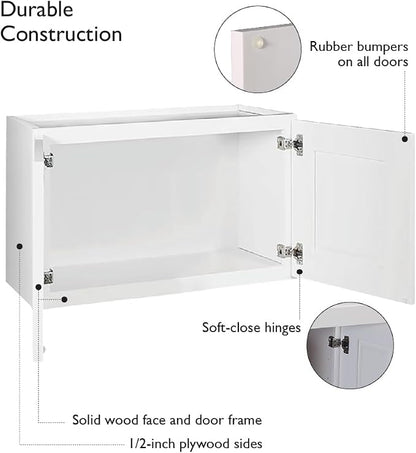 Design House Brookings Shaker Unassembled Bridge Wall Kitchen Cabinet W3018, 30 W x 12 D x 18 H, Painted White with Sherwin Williams®, Solid Wood, 561662