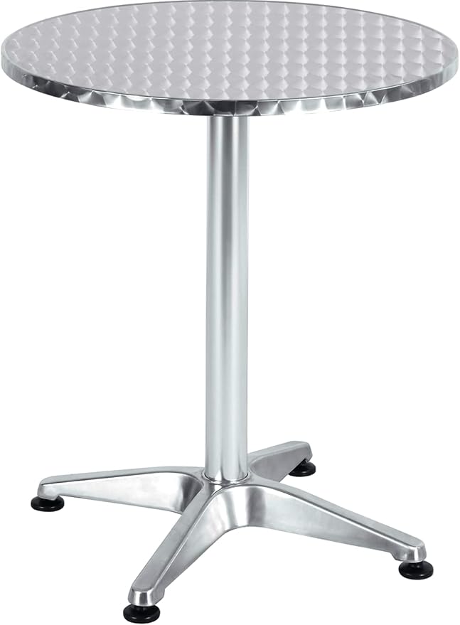 23.75" Round Stainless Steel Restaurant Table – Commercial Indoor Outdoor Dining Table with Base – Aluminum Bistro Cafe Patio Furniture