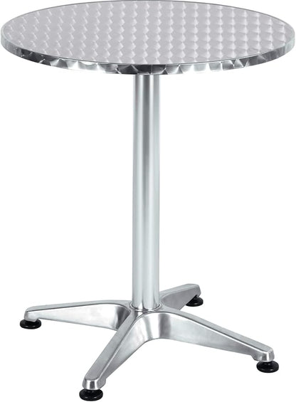 23.75" Round Stainless Steel Restaurant Table – Commercial Indoor Outdoor Dining Table with Base – Aluminum Bistro Cafe Patio Furniture