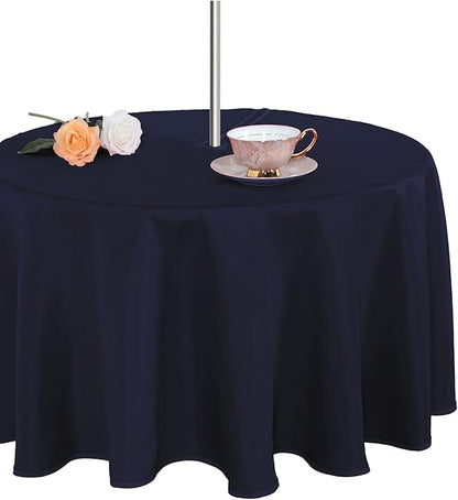 Fitable Outdoor and Indoor Tablecloth, Navy, 60 Inches Round | Washable Waterproof Wrinkle Free Table Cover, Zipper and Umbrella Hole, For Spring Summer Party Picnic Camping Patio