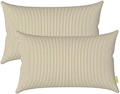 LVTXIII Outdoor/Indoor Lumbar Pillow Covers ONLY, Patio Fade Resistant Lumbar Pillow Covers, All Weather Cushion Cases for Sofa, Patio Couch Decoration, 12"x20", 2 Pack, Stripe Beige