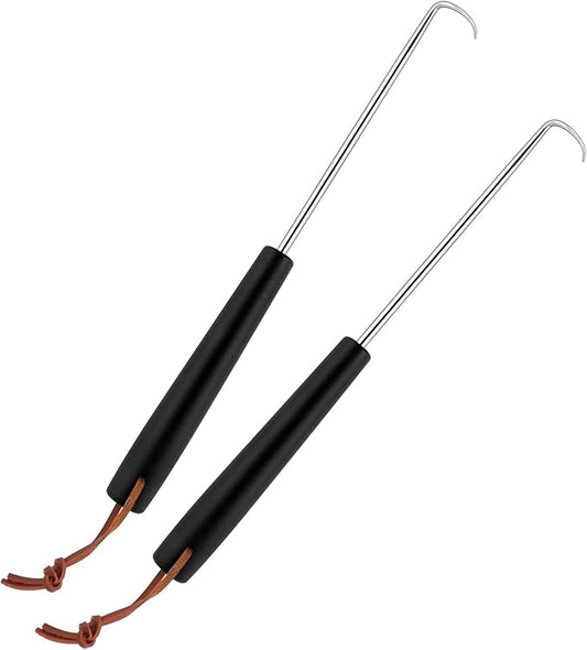 Meat Hook Flipper Set of 2, HaSteeL Stainless Steel Pigtail Food Flipper Turner 12Inch, BBQ Accessories Great for Grilling Smoking Frying, Long Body & ABS Handle, Easy to Clean & Right Handed