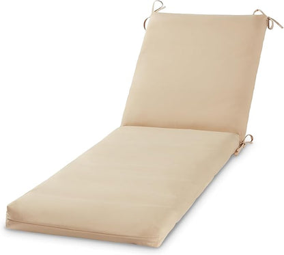 Modern Outdoor Chaise Lounge Cushion with Ties – Durable Polyester Fabric, Channel-Filled Polyfiber Insert, Removable Zippered Cover, Stone