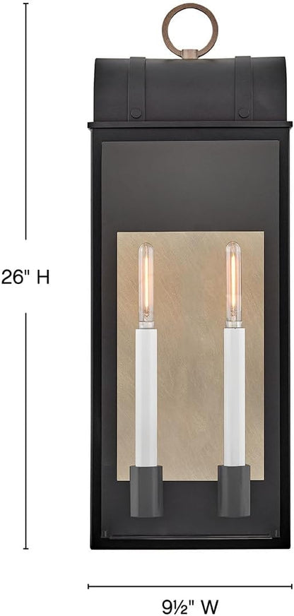 Hinkley Campbell Large Outdoor Wall Mount Lantern, Black/Burnished Bronze
