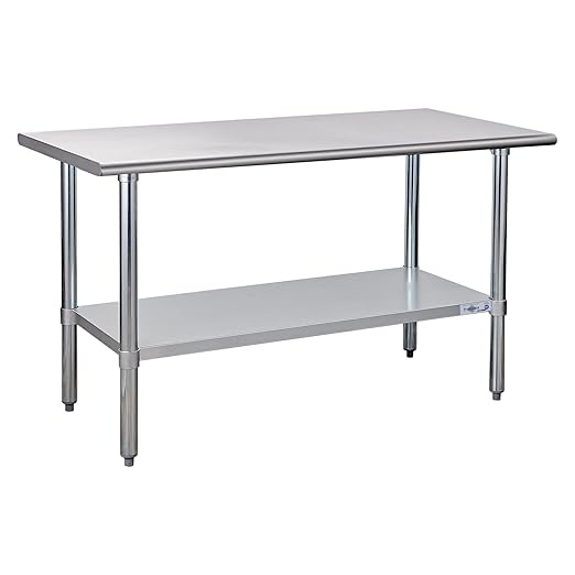Profeeshaw Stainless Steel Prep Table 24''x60'' NSF Commercial Workbench | Metal Work Table, with Undershelf leveling feet; Heavy Duty Table for Kitchen, Restaurant, Home, Gargae, Hotel, 18-gauge 430