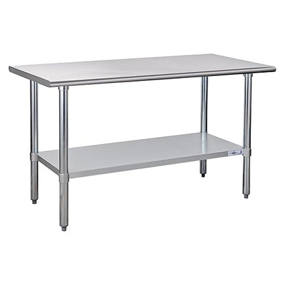 Profeeshaw Stainless Steel Prep Table 24''x60'' NSF Commercial Workbench | Metal Work Table, with Undershelf leveling feet; Heavy Duty Table for Kitchen, Restaurant, Home, Gargae, Hotel, 18-gauge 430