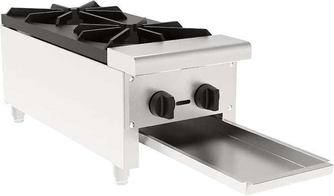 Commercial 2 Burner Countertop Stove Range, NG/LP Convertible, Stainless Steel Hot Plate with Cast Iron Grates, 56,000 BTU Professional Restaurant Foodservice Cooking Equipment Cooker