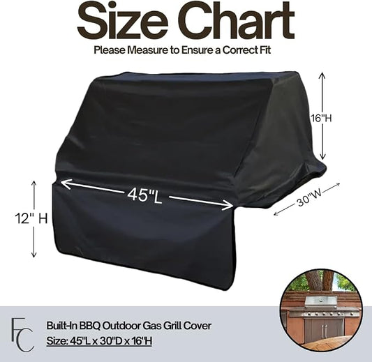 Formosa Covers Built-in BBQ Outdoor Gas Grill Cover 45" L x 30" D x 16" H Vinyl Black Fits Fire Magic 45 Inch, Heavy-Duty Waterproof Black Vinyl Outdoor Island Guard