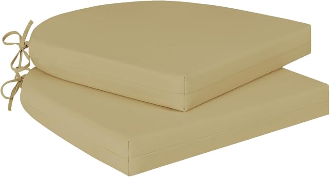Cozyide Outdoor Chair Cushions, Waterproof Patio Seat Cushions with Adjustable Straps, Round Corner Patio Chair Cushions for Garden, Khaki, 17x16x2 Inch (Pack of 2)