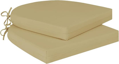 Cozyide Outdoor Chair Cushions, Waterproof Patio Seat Cushions with Adjustable Straps, Round Corner Patio Chair Cushions for Garden, Khaki, 17x16x2 Inch (Pack of 2)