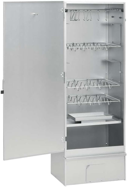 Outdoor BBQ Smoker with Prep Table, Galvanized Steel Vertical Smoker Grill for Meat, Fish and Sausage, Includes Thermometer and Storage Shelves