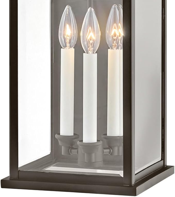 Hinkley Weymouth Three Light Outdoor Wall Mount Lantern – Estate Series, Aluminum, Candle Sleeves, Rectangular, Clear Beveled Glass – Oil Rubbed Bronze Finish
