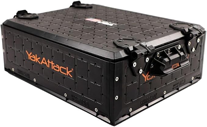 YakAttack ShortStak Solo Storage Box - Size & Color Options | Standalone Low-Profile Crate with Lid, Hinges & Latches | GridLoc Mounting Panels | Slider Feet for Under-Seat Use | Made in USA