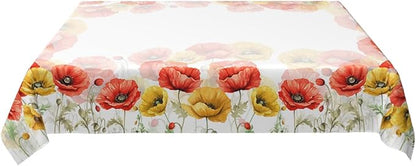 Decorative Rectangle Table Cloths Watercolor Poppy Spring Seasonal Summer Flower Tablecloth Table Cover for Dining/BBQ/Picnic/Coffee Table 52 X 70 Inches