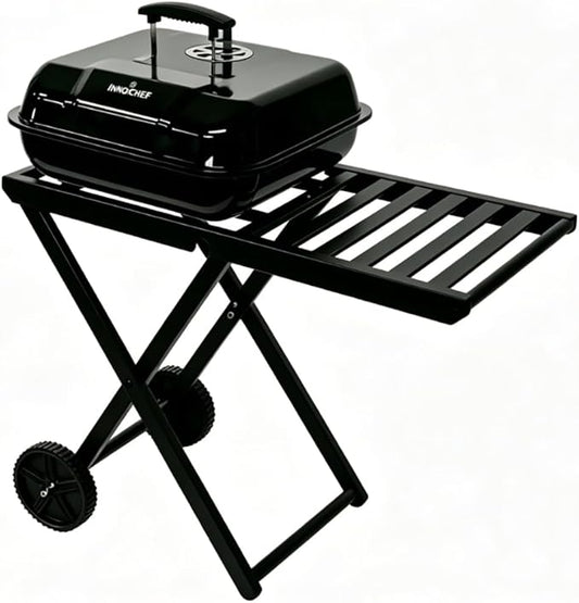 Portable Charcoal Grill, Tabletop BBQ Grill, Foldable Camping Grill, Outdoor Grill for Picnic, Tailgating, Travel, Porcelain-Enamel Grates, Adjustable Air Vent