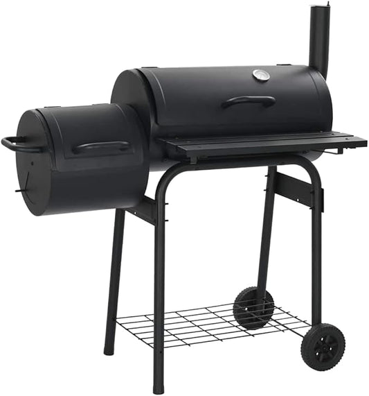 Offset Smoker Charcoal Grill with Side Firebox, Outdoor Barbecue BBQ Smoker for Backyard Cooking, Heavy Duty Steel Grill with Built-in Thermometer and Wheels