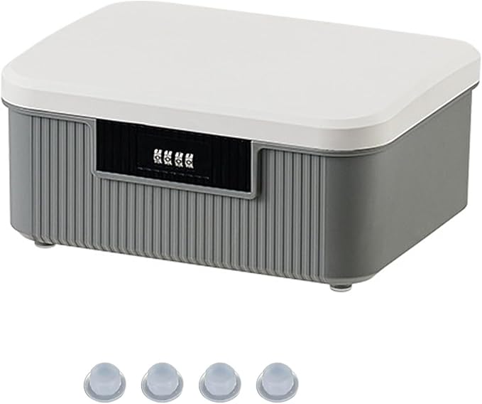 Lockable Storage Box – 2.5 Gallon Medicine Secure First Aid Organizer Box Safe w/Adjustable Lock for Home/Office/Outdoor Travel (White & Grey)