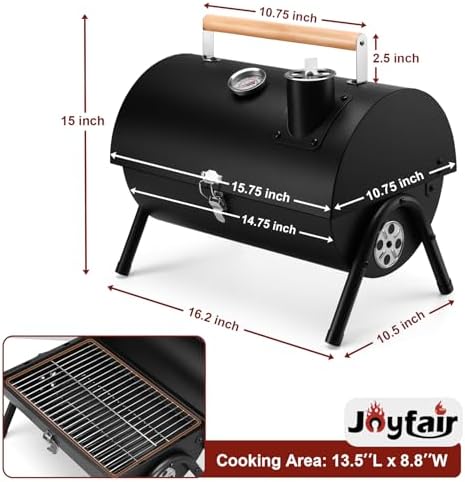 Joyfair Portable Charcoal Grill & Charcoal Chimney Starter, Small Tabletop Barbecue Grill for Outdoor Camping Backyard Party BBQ Cooking, Fire Starter with Clamp Set