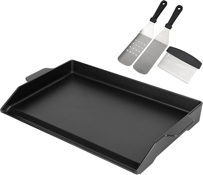 BBQ Future Universal Cast Iron Griddle for Gas Grill with Spatula Set, 23" x 16" Pre-Seasoned Nonstick Griddle Insert Large BBQ Flat Top Plate for All Gas/Electric Grill, Stove Top and more