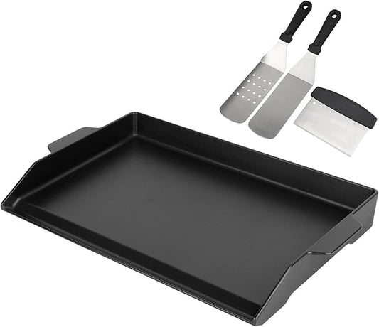 BBQ Future Universal Cast Iron Griddle for Gas Grill with Spatula Set, 23" x 16" Pre-Seasoned Nonstick Griddle Insert Large BBQ Flat Top Plate for All Gas/Electric Grill, Stove Top and more