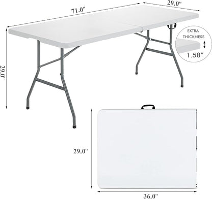 Goplus Folding Tables, 6ft Foldable Plastic Card Table, Portable Heavy Duty Fold Up Table w/Handle, White Outdoor Utility Folding Table for Picnic, Party, Dining, Camping, Beach, BBQ, No Assembly