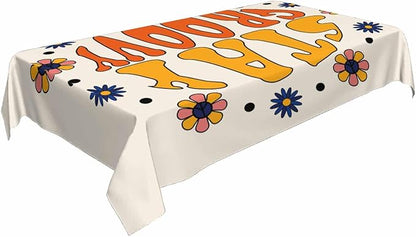 TKS MITLAN Tablecloth Stay Groovy Table Cloth Rectangle Table 60 x 84 Inch Seventies Retro Hippie Flowers in Circle Kitchen Decorations for Home Dinner Party