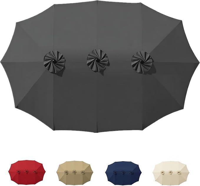 15ft Patio Umbrella Replacement Canopy for 12 Ribs, Large Outdoor Umbrella Top Cover Only,Double-Sided Fabric for Market Umbrellas, Sombrillas de Patio Repuesto (Frame NOT Included),Grey