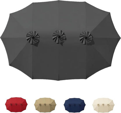 15ft Patio Umbrella Replacement Canopy for 12 Ribs, Large Outdoor Umbrella Top Cover Only,Double-Sided Fabric for Market Umbrellas, Sombrillas de Patio Repuesto (Frame NOT Included),Grey