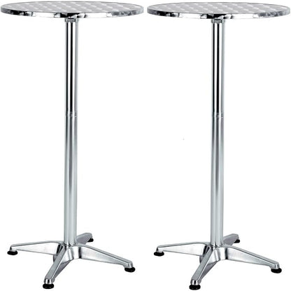Set of 2, Aluminum Indoor Outdoor 23.75" Round Restaurant Bar Height 45" Table flip top, Patio Stainless Steel Silver Furniture 25.75" Base