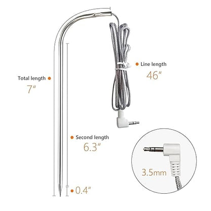 Replacement Waterproof Meat Probe 2 PCS Compatible with Traeger BBQ Grills, 3.5 mm Plug Meat BBQ Digital Thermostat Probes, Set of 2