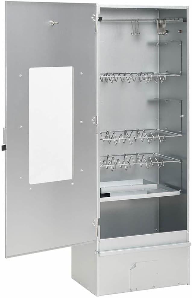 Outdoor BBQ Oven Smoker with Prep Table, Galvanized Steel Vertical Smoking Grill with Thermometer, Glass Window, Storage Shelves, and Wood Chips, 43.3 Inch Tall