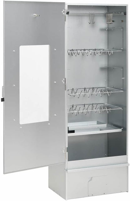 Outdoor BBQ Oven Smoker with Prep Table, Galvanized Steel Vertical Smoking Grill with Thermometer, Glass Window, Storage Shelves, and Wood Chips, 43.3 Inch Tall