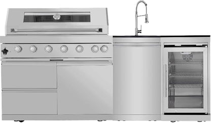 85 Inches 6-Burner 85,000 BTU Deluxe Stainless Steel Propane Gas Grill Outdoor Kitchen Island,Sink,Beverage Refrigerator Storage & Rotisserie Kit for Patio Backyard Cooking,Silver