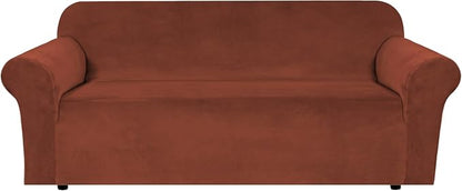 H.VERSAILTEX Stretch Velvet Sofa Covers Large Couch Covers Sofa Slipcovers Furniture Protector Soft with Non Slip Elastic Bottom, Feature Thick Comfy Rich Velour (Extra Wide Sofa 98"-105", Rust)