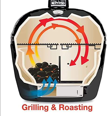 AMS Fireplace Primo Kamado Ceramic Cooker Grill Oval XL 400 With Stainless Steel Grates - charcoal outdoor grilling smocking roasting backing - PGCXLH, black, 28 Width, 21.5 Depth, 27-1/2 Hight
