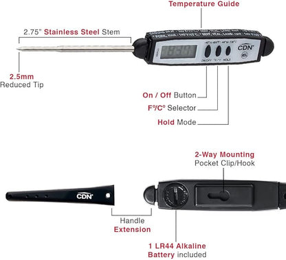 CDN Waterproof Digital Cooking Thermometer Instant Read 2.75" Stainless Shatterproof Ideal for Meat, Poultry, BBQ NSF Certified DT450X