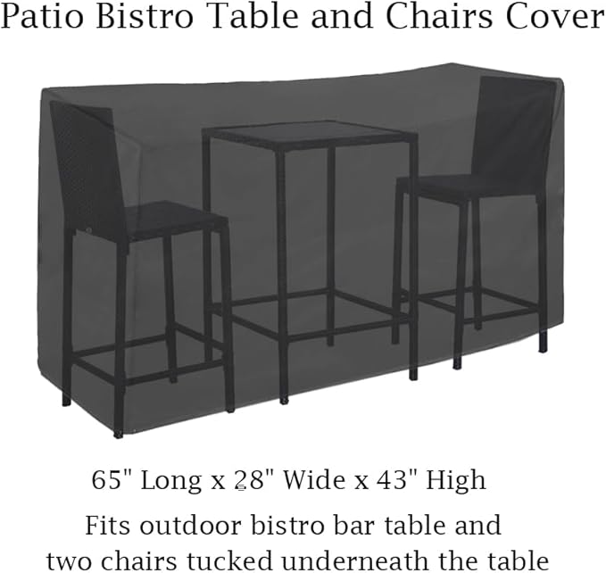 Outdoor Bar Height Dining Set Cover for Patio Bistro Sets 3 Piece Bar Height Waterproof Heavy Duty Patio Bistro Table and Chairs Cover, 65" L x 28" W x 43" H