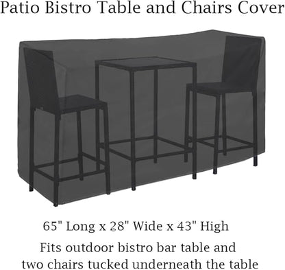 Outdoor Bar Height Dining Set Cover for Patio Bistro Sets 3 Piece Bar Height Waterproof Heavy Duty Patio Bistro Table and Chairs Cover, 65" L x 28" W x 43" H