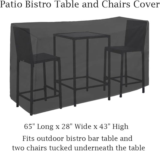 Outdoor Bar Height Dining Set Cover for Patio Bistro Sets 3 Piece Bar Height Waterproof Heavy Duty Patio Bistro Table and Chairs Cover, 65" L x 28" W x 43" H