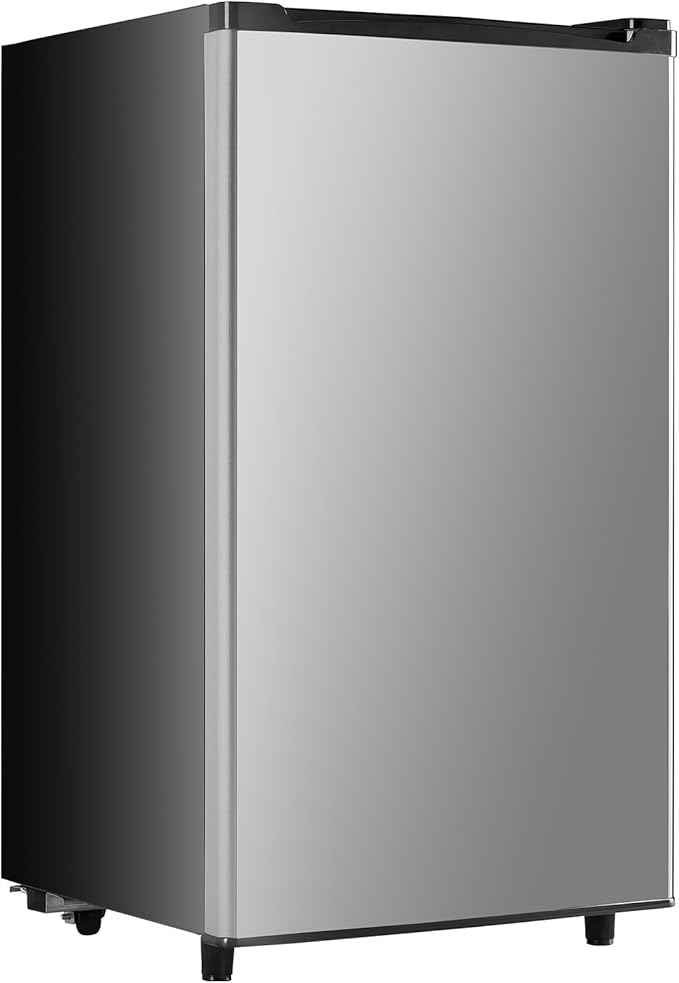 OLIXIS Mini Fridge with Freezer, 3.2 Cu.Ft Single Door Refrigerator with Adjustable Thermostat, Small Compact Refrigerator for Bedroom, Office, Dorm, Sliver