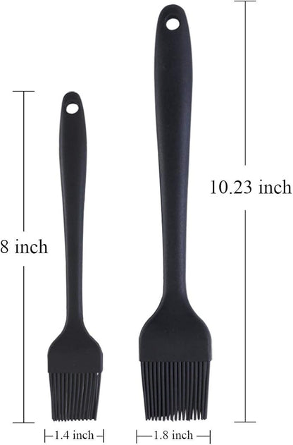 2 Pack Heat Resistant Silicone Basting Brush,Black Long Handle Pastry Brush for Grilling, Baking, BBQ and Cooking