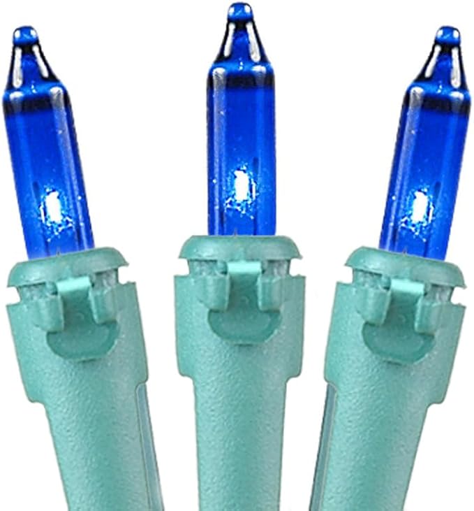 Novelty Lights 50 Feet 100 Bulbs Traditional Incandescent Mini Lights, Blue on Green Wire with 6" Spacing, Commercial Grade and UL Listed for Indoor/Outdoor Use, End-to-End Connectable