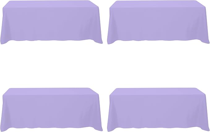 BRILLMAX 4 Pack Lavender Tablecloths 90x156 Inch for 8ft Rectangle Tables | 150 GSM Polyester Fabric, Floor Length Drop, Water, Stain & Wrinkle Resistant Cloth Cover for Wedding Reception Banquet Party