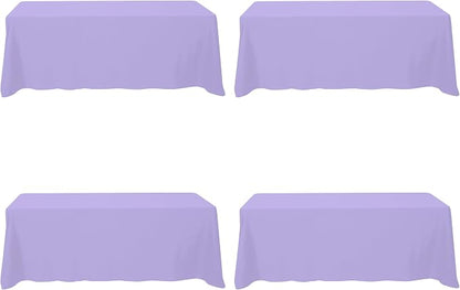 BRILLMAX 4 Pack Lavender Tablecloths 90x156 Inch for 8ft Rectangle Tables | 150 GSM Polyester Fabric, Floor Length Drop, Water, Stain & Wrinkle Resistant Cloth Cover for Wedding Reception Banquet Party
