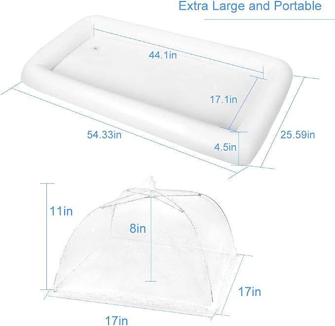 1PCS Inflatable Serving Bars and 3PCS Mesh Food Umbrella Covers Tent for Outdoor,Keep Salads Beverages Ice Cold - For Parties Indoor & Outdoor BBQ, Picnic Pool Party Supplies Luau Cooler