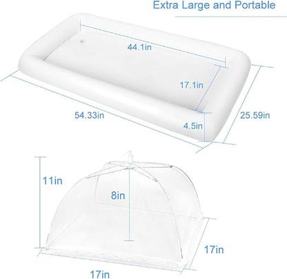 1PCS Inflatable Serving Bars and 3PCS Mesh Food Umbrella Covers Tent for Outdoor,Keep Salads Beverages Ice Cold - For Parties Indoor & Outdoor BBQ, Picnic Pool Party Supplies Luau Cooler