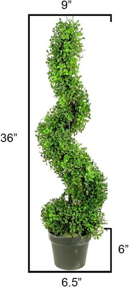Admired By Nature 36" Artificial Boxwood Spiral Topiary Tree in Plastic Plant Pot - For Home Decor, Indoor, Outdoor, Crafts, Offices - Green