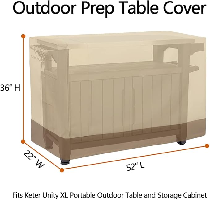 52 Inch Outdoor Prep Table Cover for Keter Unity XL Portable Outdoor Storage Cabinet Heavy Duty Waterproof BBQ Grill Prep Table Cover Patio Bar Cooking Cart, Beige