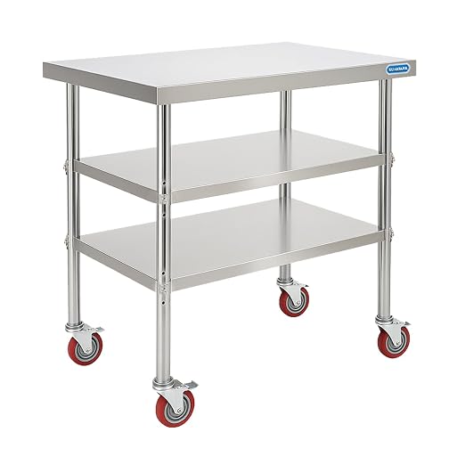 KUARBARR Stainless Steel Table with Wheels Stainless Steel Prep Table 24 x 30 Inch, NSF Commercial SS Metal Kitchen Prep Worktable for Restaurant Kitchen Garage Warehouse