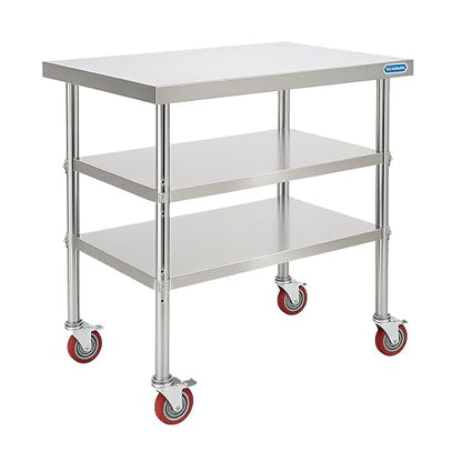 KUARBARR Stainless Steel Table with Wheels Stainless Steel Prep Table 24 x 30 Inch, NSF Commercial SS Metal Kitchen Prep Worktable for Restaurant Kitchen Garage Warehouse